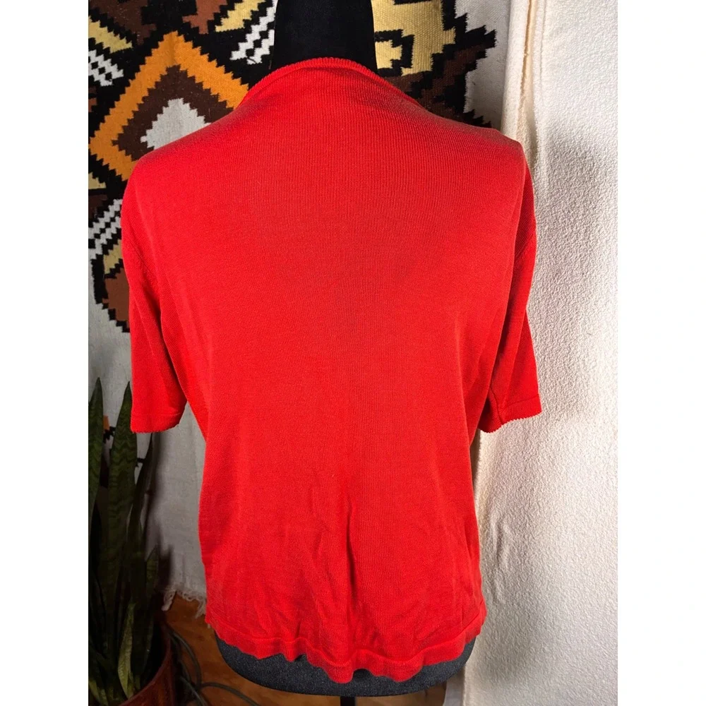 Z Silk Knit Top Womens Large Red Excellent Short Sleeve 100% Silk Crew Neck